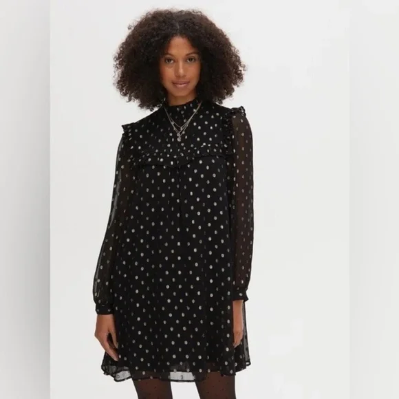Oliver Bonas Metallic Foil Spot Print Black Mini Shift Dress (size 6) - Picture 1 of 12